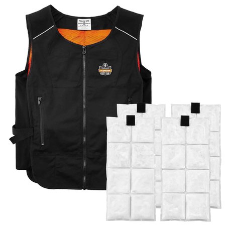 Ergodyne 6260 L/XL Black Lightweight Phase Change Cooling Vest with packs 12135